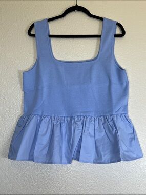 Blue Sleeveless Peplum Tank Top, Size 3X